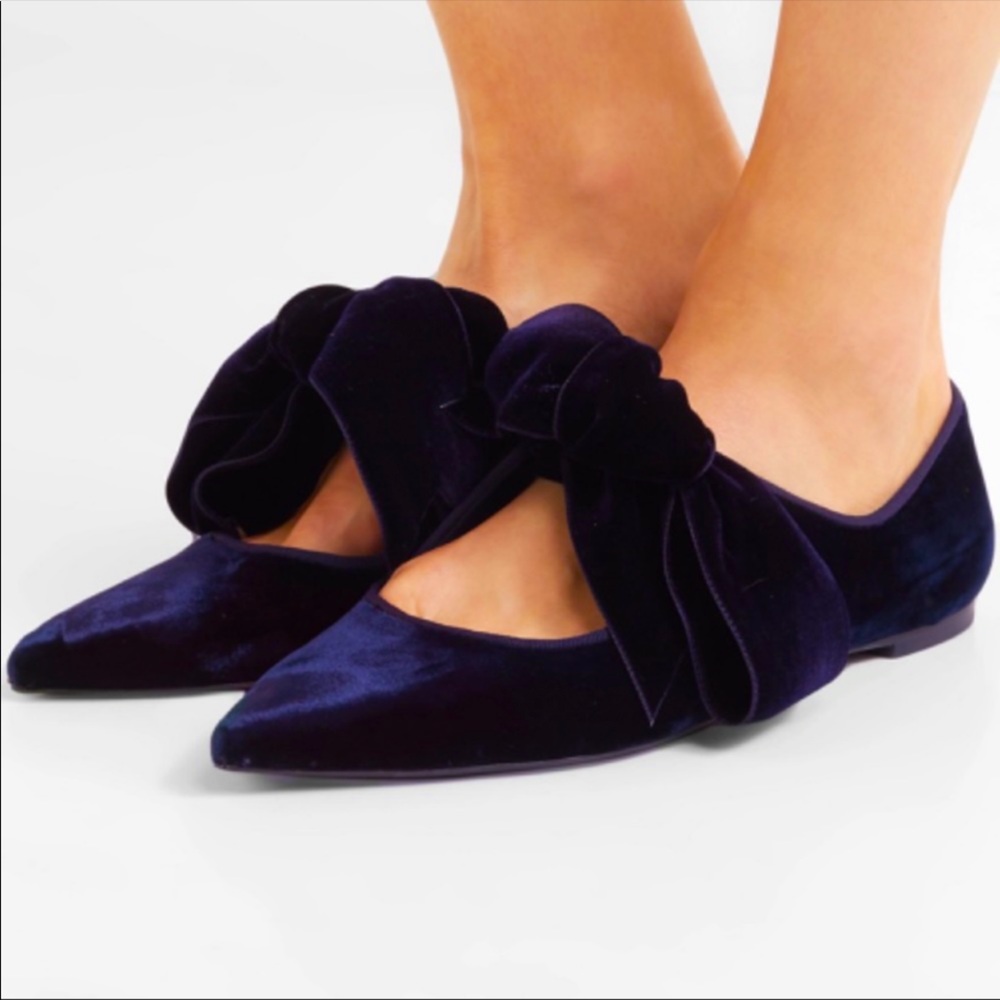 Tory Burch Navy Velvet Clara Bow Flat Size 6